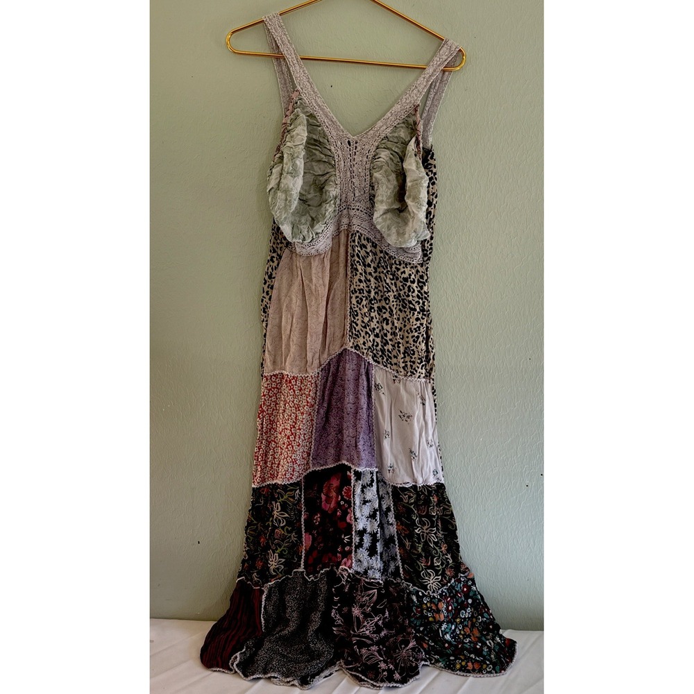 Vintage Boho Patchwork Midi Maxi Dress Festival Hippie Lace Burning Man L